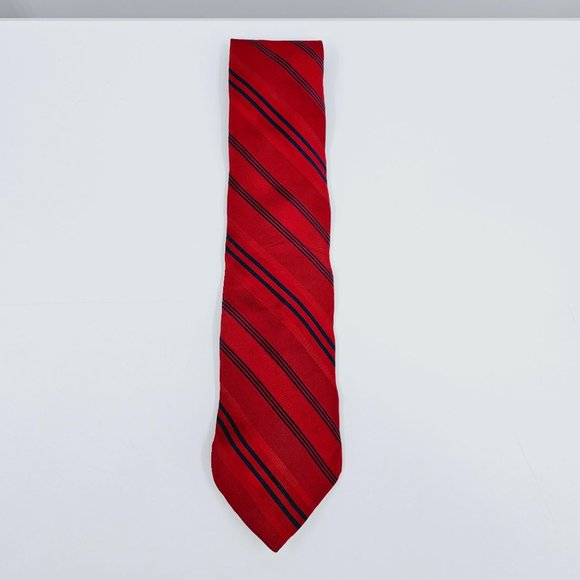 Tommy Hilfiger Tie 100% Silk USA Made Red Blue Striped Classic Preppy Work Gift - Picture 3 of 11